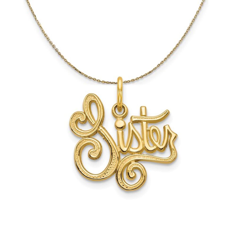 14k Yellow Gold Cursive Sister Necklace - 24 Inch